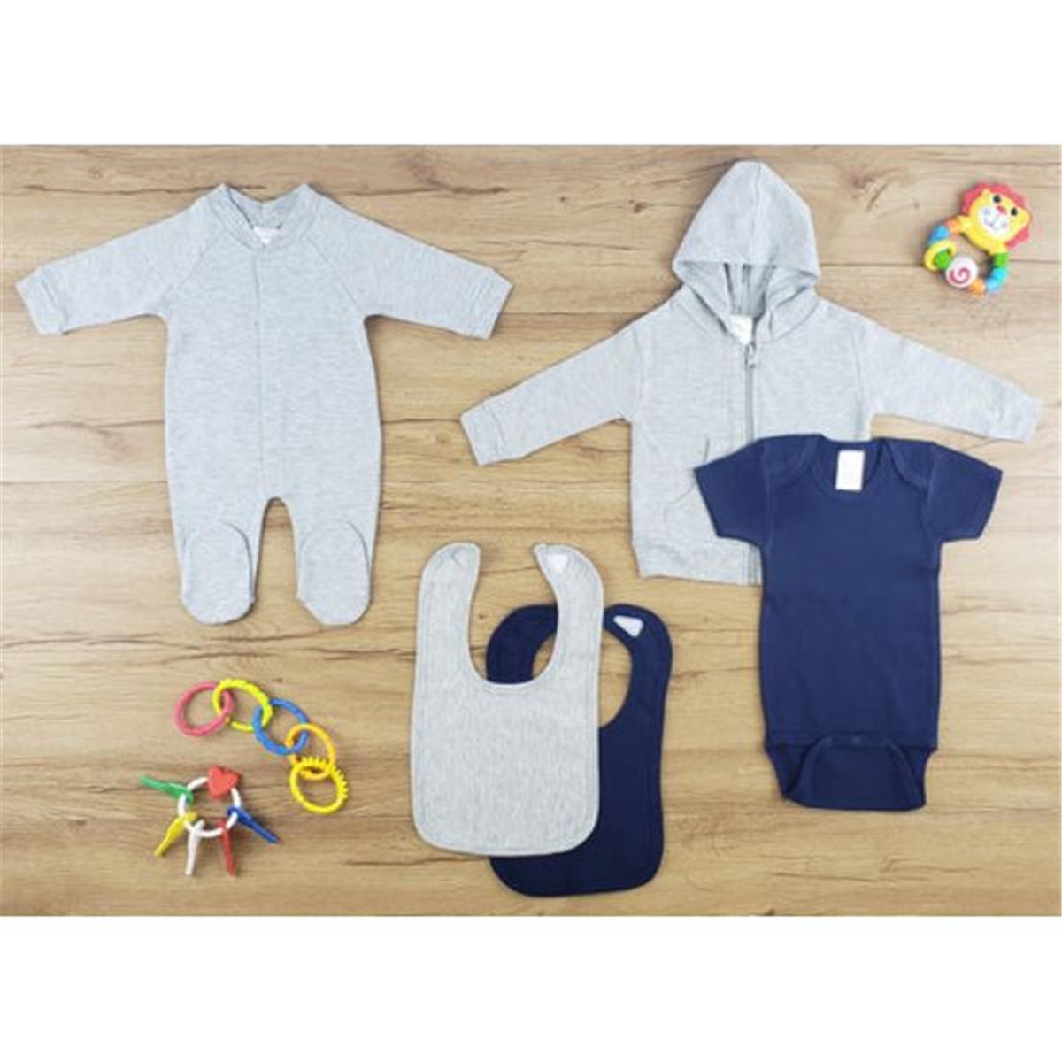 LS-0656M Layette Baby Clothes Set, Heather Grey & Navy - Medium