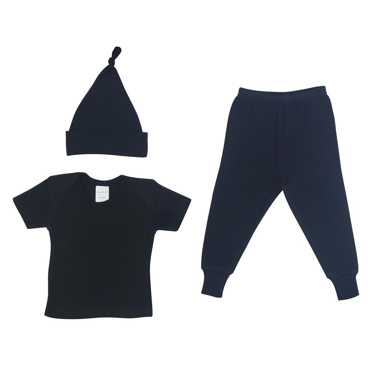 LS-0670NB Shirt, Long Pants Set & Knotted Cap, White & Pink - Newborn