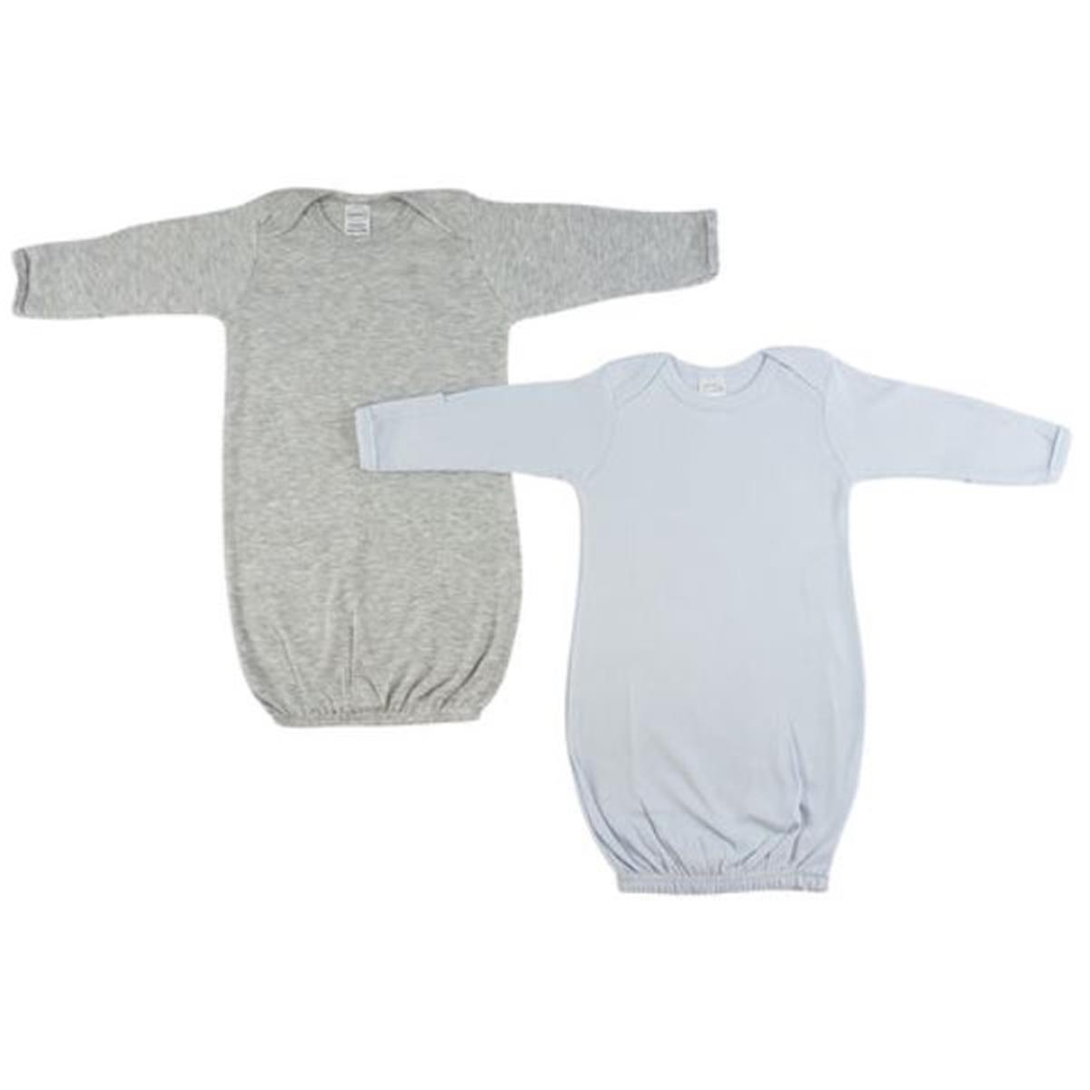 LS-0672 Boy Newborn Baby Gown Set, Heather Grey & Blue - Newborn