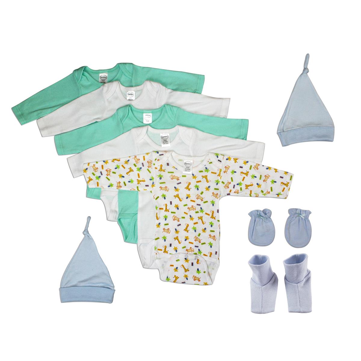 NC-0494M Baby Boy 9 Piece Layette Sets, White & Blue - Medium