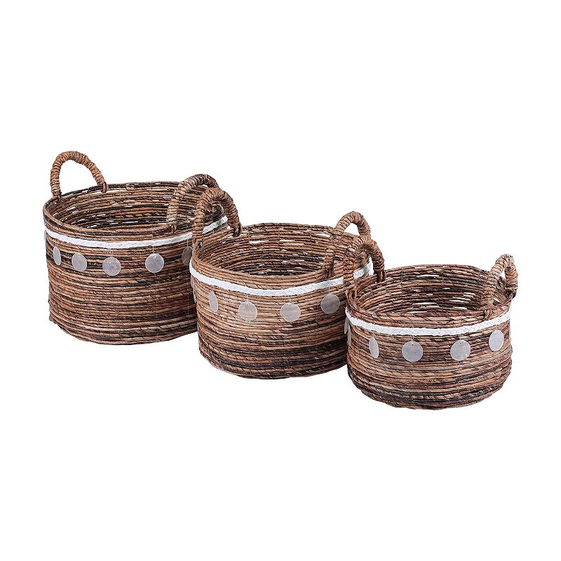Picture of Baum 2A064K Twisted Dark Banana Storage Bins Basket with Capiz Accents & Ear Handles - Set of 3