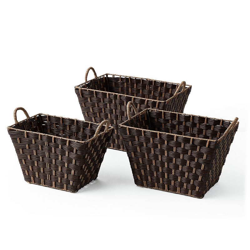 Picture of Baum 21A276KB Rectangular Faux Wicker Storage Basket Bins in Combo Weave with Cut Out Handles - Set of 3