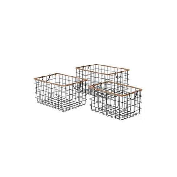 Picture of Baum 9004J Rectangular Grid Black Wire Baskets with Jute Rim & Fold Down Ear Handles&#44; Black & Natural - Set of 3