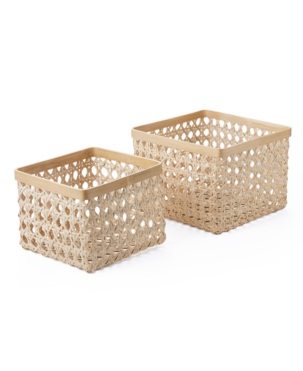 Picture of Baum 21A529K Square Natural Cane Basket with Bamboo Rim - Set of 2