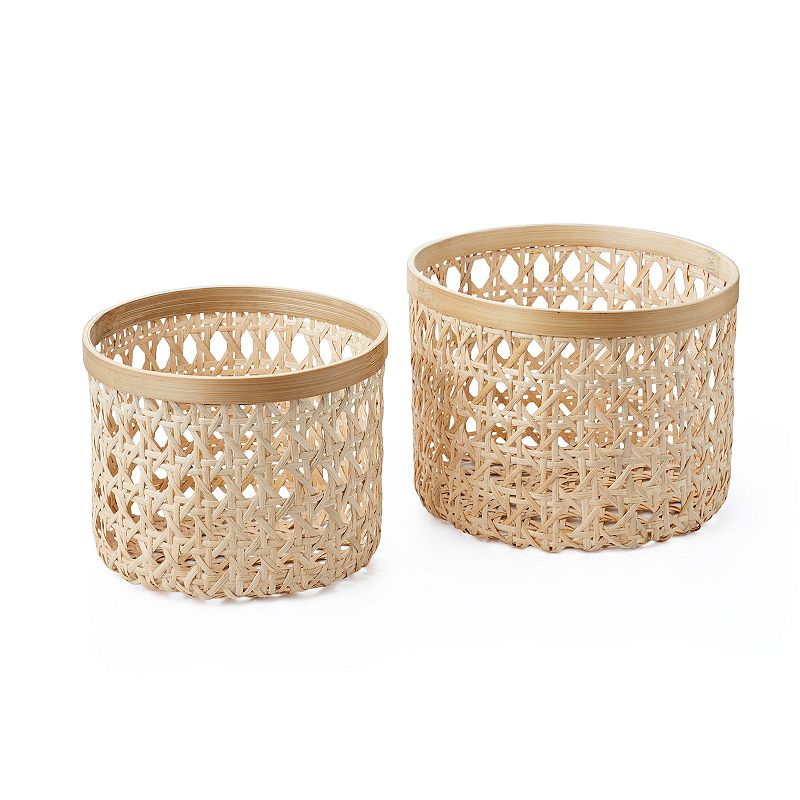 Picture of Baum 21A530K Round Natural Cane Basket with Bamboo Rim - Set of 2