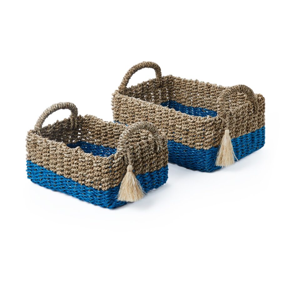 Picture of Baum 21A527K Set Of Two Large Rectangular Seagrass And Raffia Bins With Ear Handles And Single Tassel