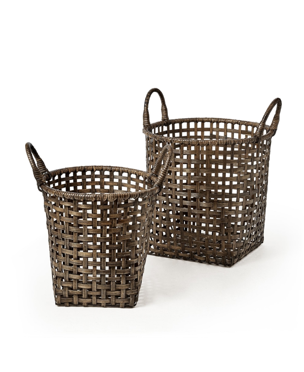 Picture of Baum 22A031K-BR Open Crosshatch Weave Bamboo Basket with Ear Handles - Round Top Square Bottom - Set of 2
