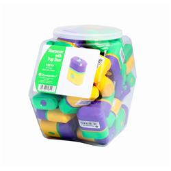 Pencil Sharpeners Button Release Single Hole Hexagonal Tub Display of 40 ASSORTED Colors (19519)