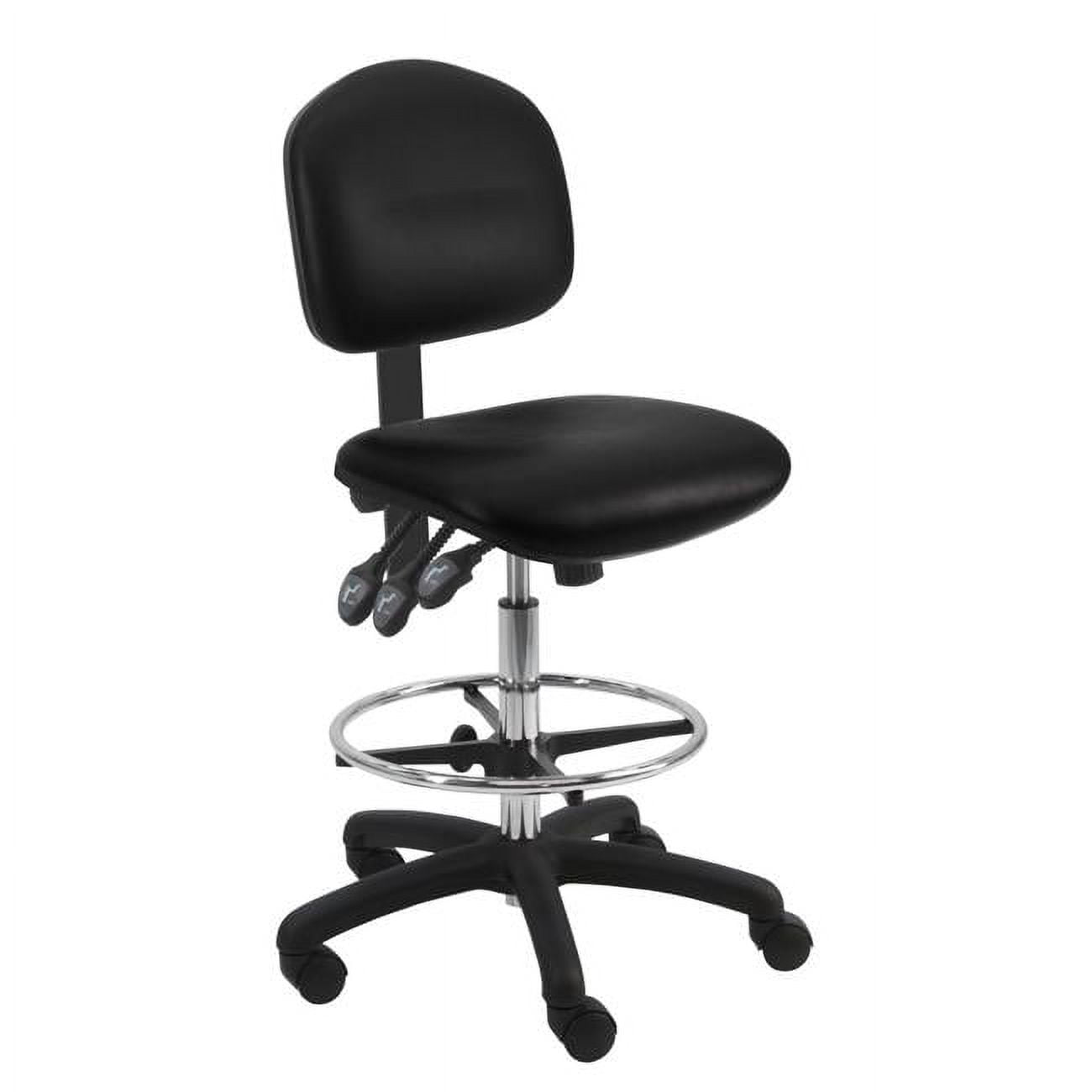 LNT-VB-TLC-black Vinyl Seating Chair with 18 in. Adjustable Footring, Nylon Base & 24 to 34 in. 3 Lever Control Height Adjustment, Black