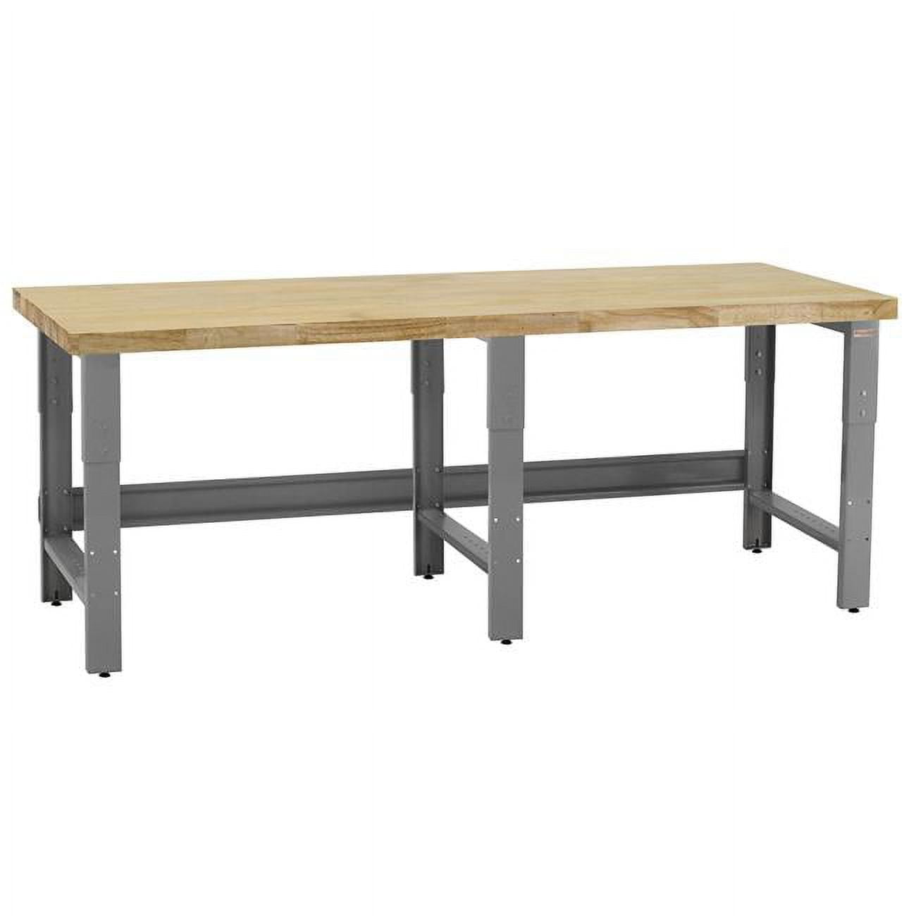 24 x 96 x 30 to 36 in. Adjustable Height Roosevelt Workbenches with 1.75 in. Thick Solid Maple Oiled Butcher Block Top, Gray
