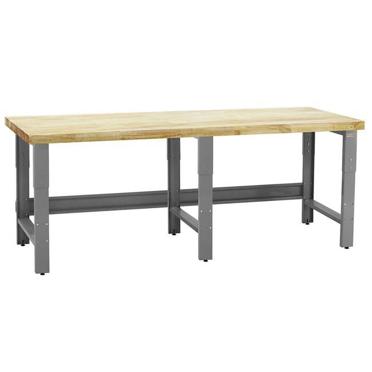 24 x 96 x 30 to 36 in. Adjustable Height Roosevelt Workbenches with 1.75 in. Thick Solid Maple Lacquered Butcher Block Top, Gray