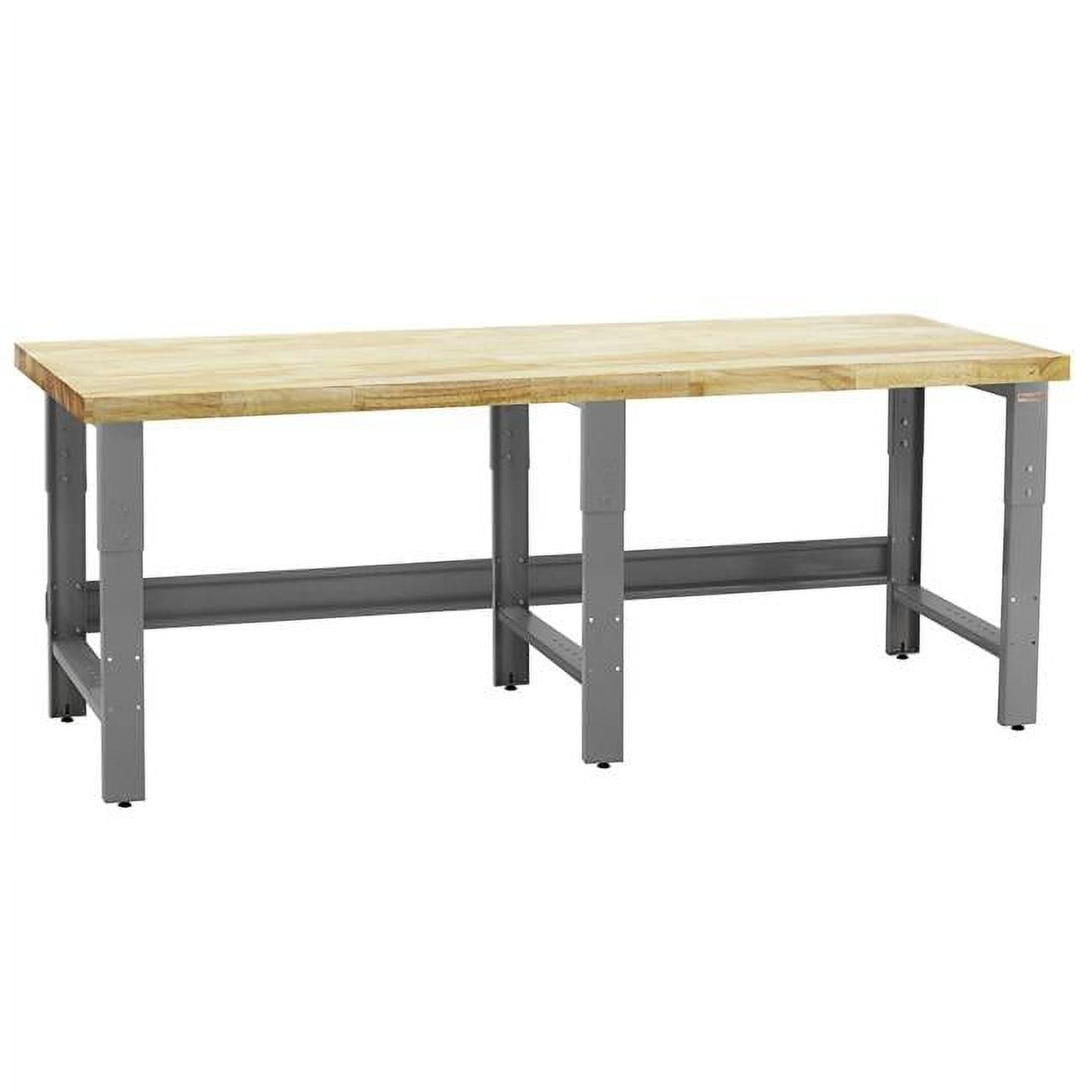 30 x 96 x 30 to 36 in. Adjustable Height Roosevelt Workbenches with 1.75 in. Thick Solid Maple Lacquered Butcher Block Top, Gray