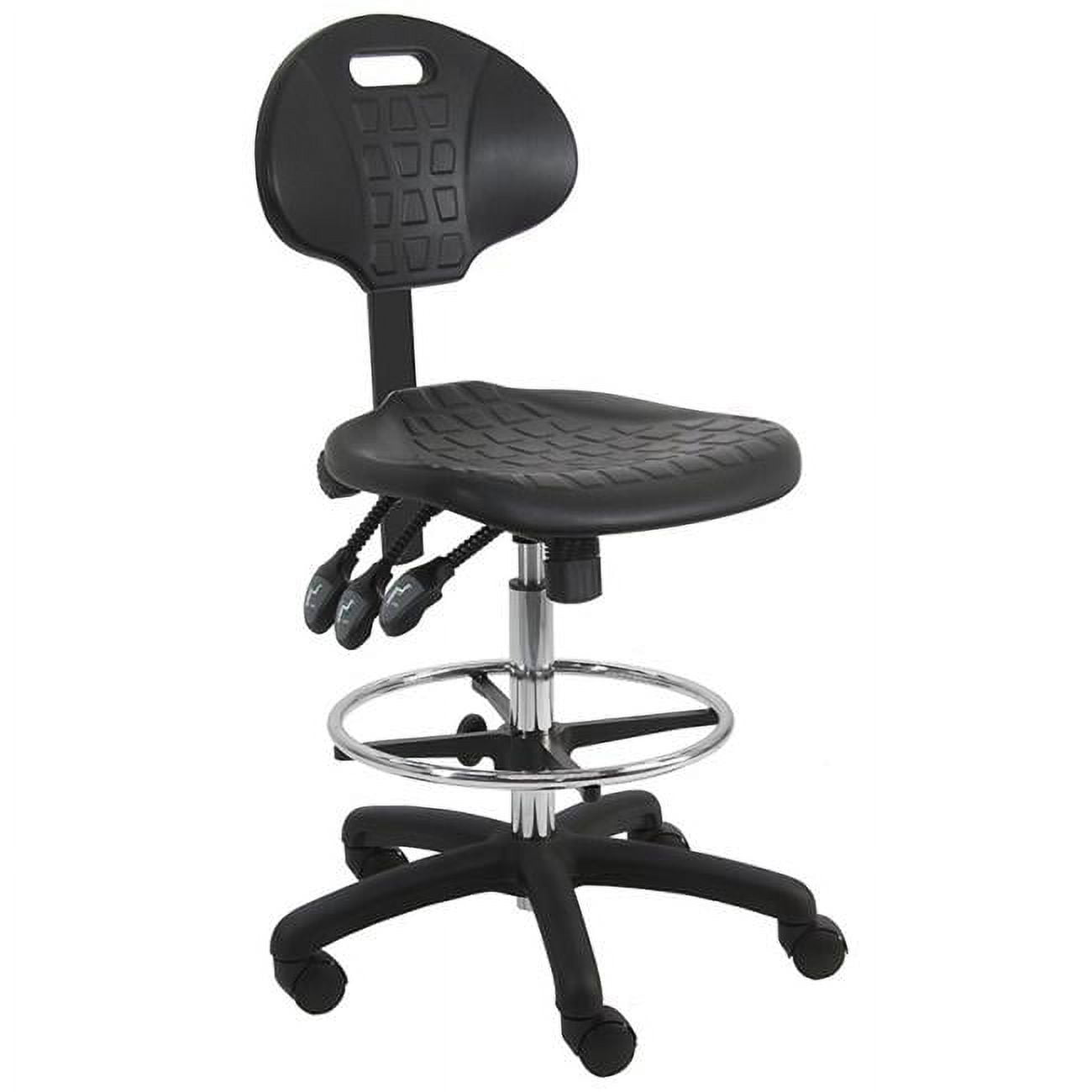 Urethane Polyurethane Stool Chair with 18 in. Adjustable Footring, Nylon Base & 17 to 25 in. 3 Lever Control Height Adjustment, Black