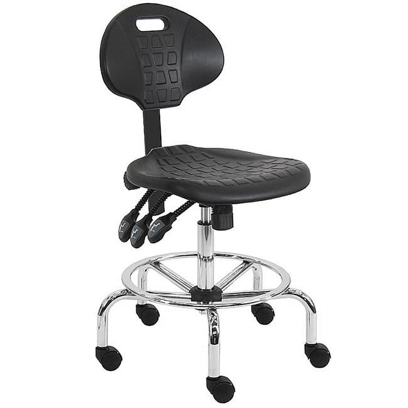 Urethane Polyurethane Stool Chair with Chrome Base & 23 to 33 in. 3 Lever Control Height Adjustment, Black