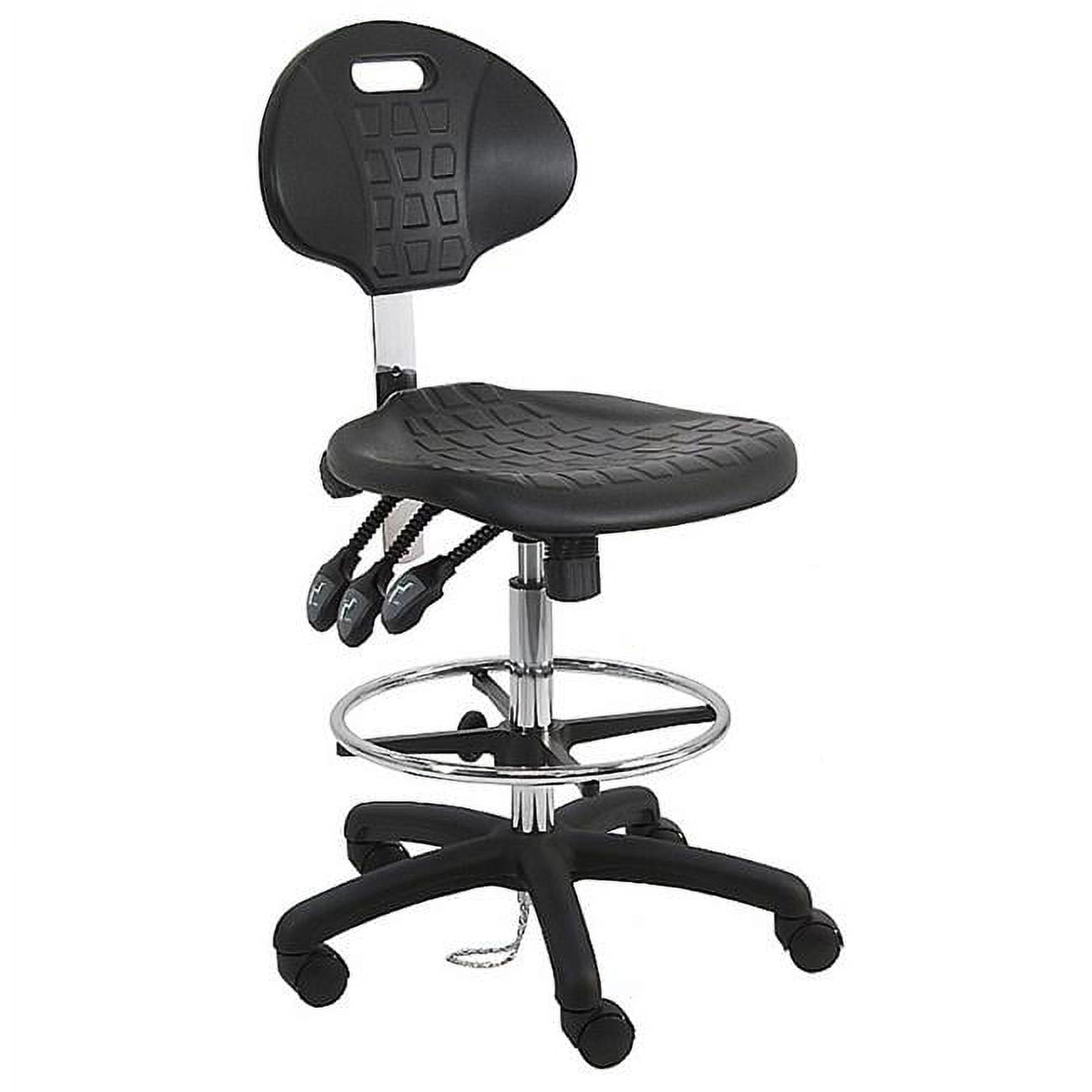 ESD Urethane Polyurethane Stools Chair with 18 in. Adjustable Footring, Nylon Base & 21 to 31 in. 3 Lever Control Height Adjustment, Black