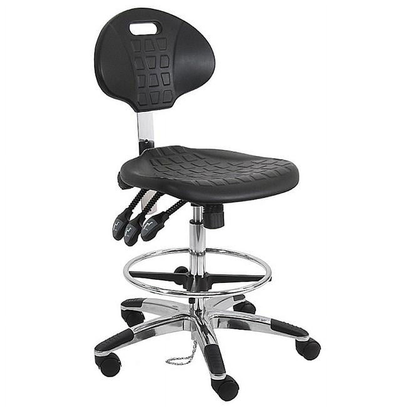 Picture of BenchPro LAT-DUB-TLC ESD Urethane Polyurethane Stools Chair with 18 in. Adjustable Footring&#44; Aluminum Base & 21 to 31 in. 3 Lever Control Height Adjustment&#44; Black