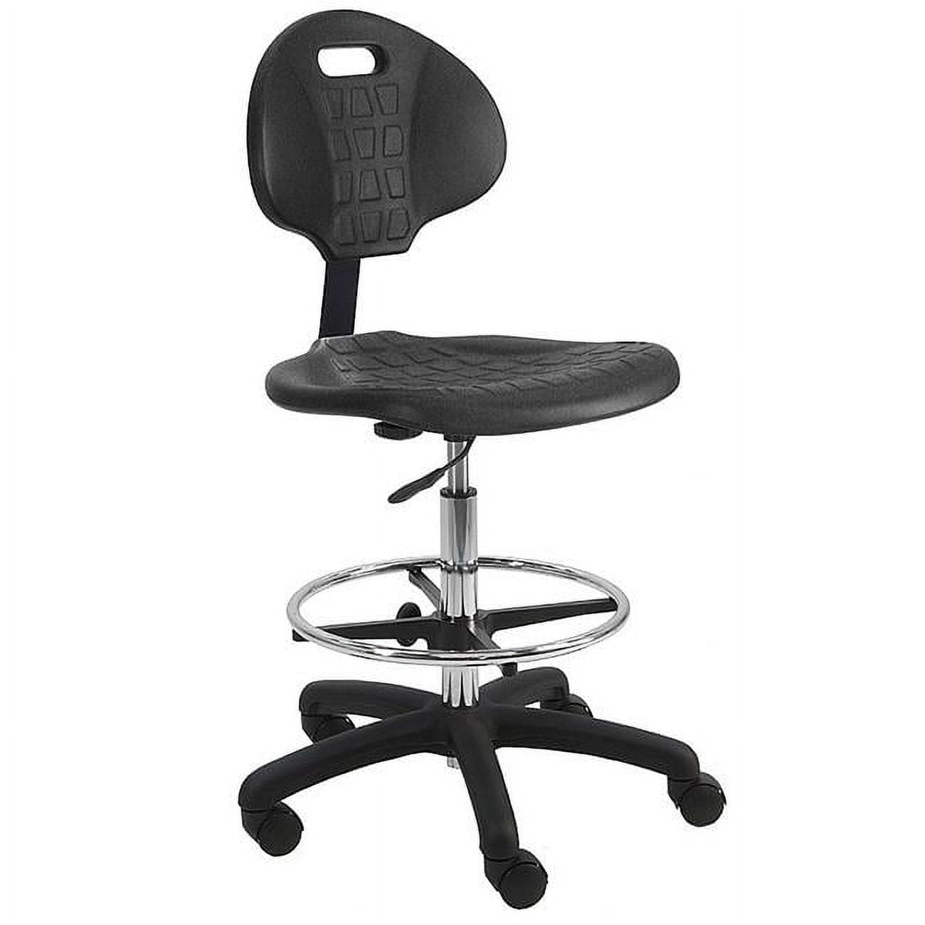 Urethane Polyurethane Stool Chair with 18 in. Adjustable Footring, Nylon Base & 17 to 25 in. Height Adjustment, Black