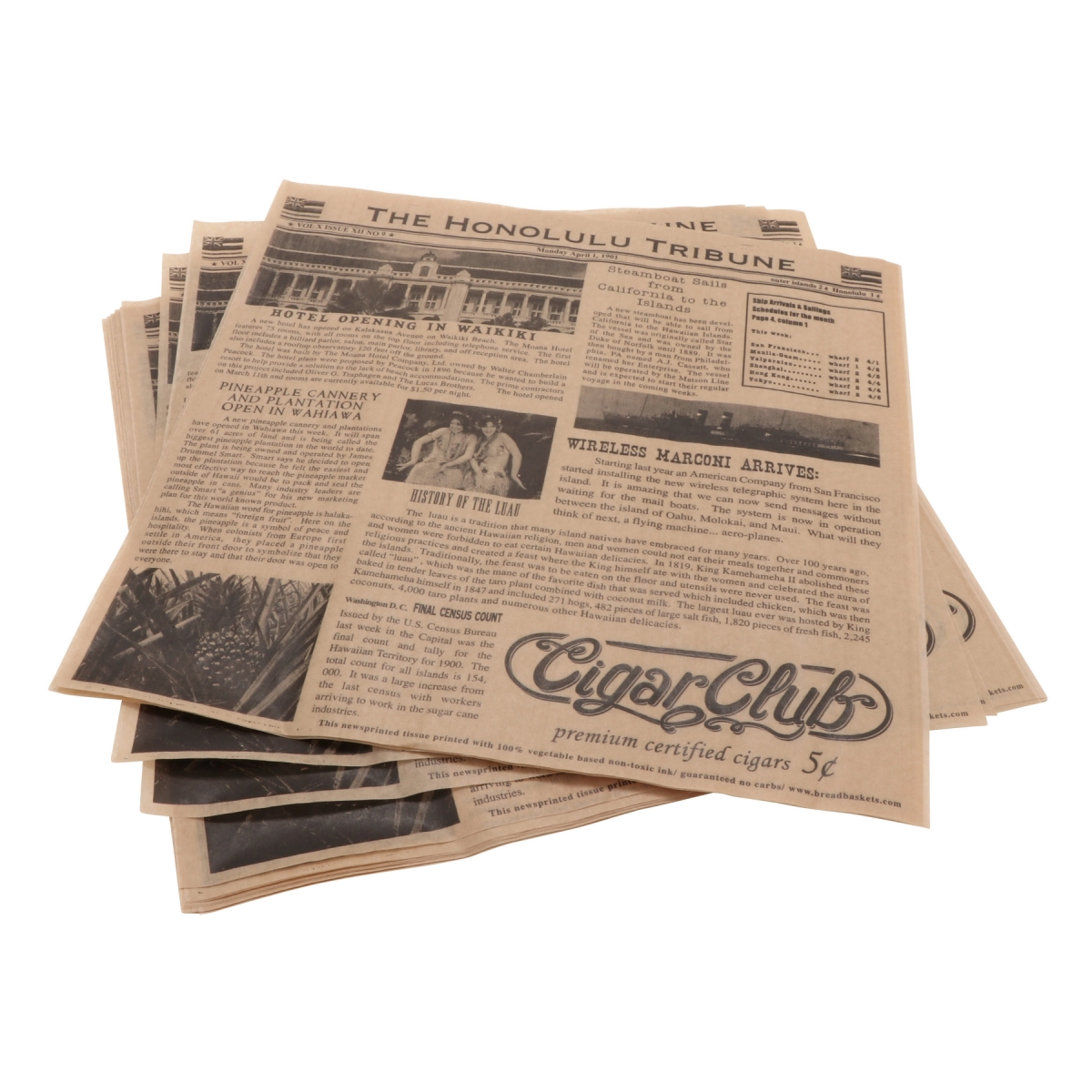 Picture of Winco 4-TH1700 12 x 12 in. Food-Safe Hawaii Newsprint Liner, Brown, 1000 Piece