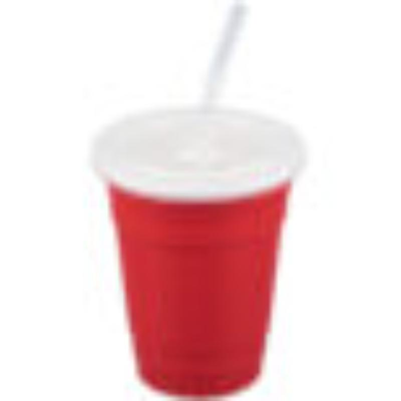 Picture of Winco SC-16-SET-R 16 oz Red, Polypropylene, Reusable Tumbler with Lid & Straw, 4.25 in. Top Dia., 5 in. Tall, G.E.T. Reusable Tumbler - Red