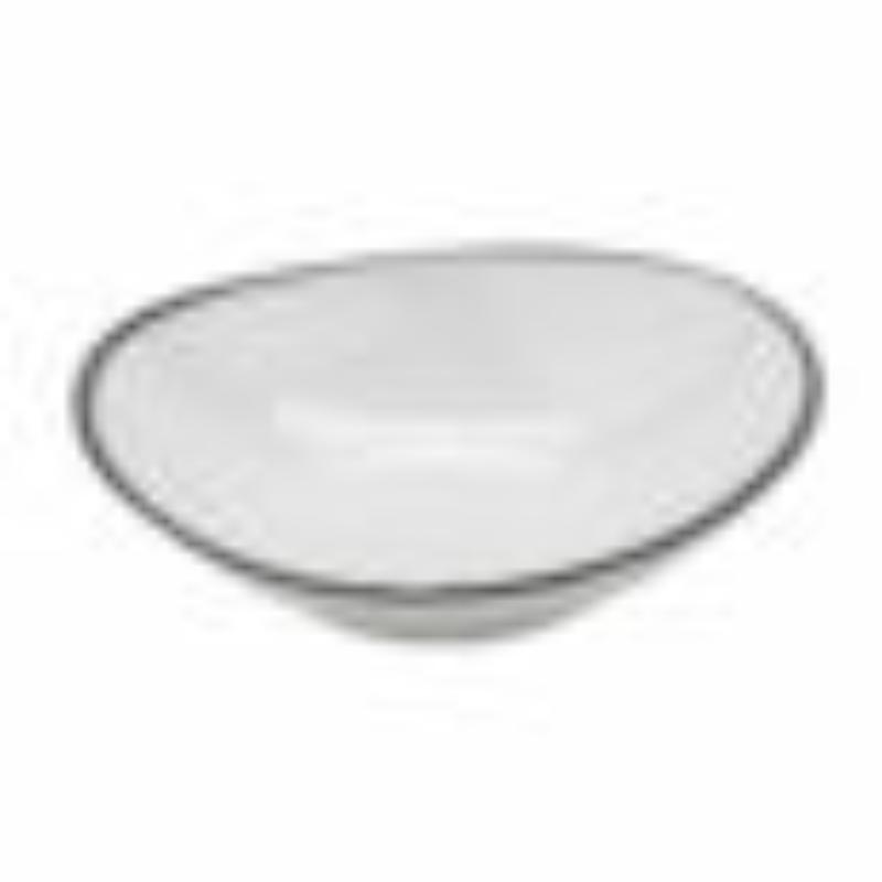 Picture of Winco B-60-W-BK 6 oz White with Black Trim Enamelware Melamine Shallow Bowl, 8 oz Rim-Full, 5.75 x 5.25 in., 1.25 in. Deep, G.E.T. Settlement Bistro