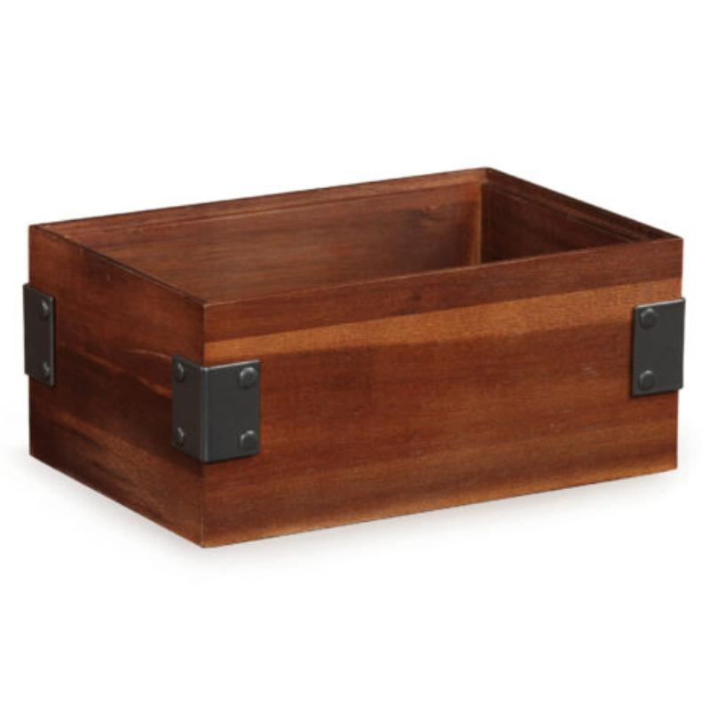 Picture of Winco WB-964WD-W 9 x 6 in. Rectangular Stackable Wood Display Box with Metal Brackets & Condiment Organizer, 4 in. Tall - Walnut