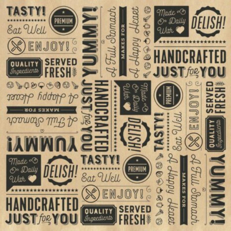 Picture of Winco P-GT-1212-BR 12 x 12 in. Grease-Resistant Food-Safe Sandwich Wrap Paper & Deli Wrap Paper & Generic Typography Theme On Brown Paper with Black Ink, 1000 Piece