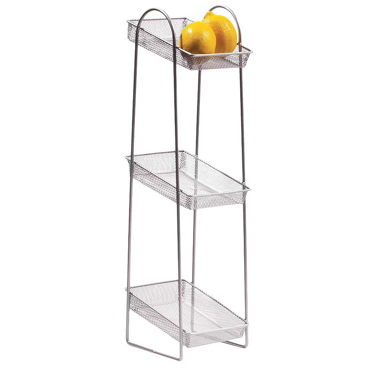 WB2-3TIER 6 x 8 in. Silver Mesh 3-Tier Wire Basket Stand, 24.5 in. Tall