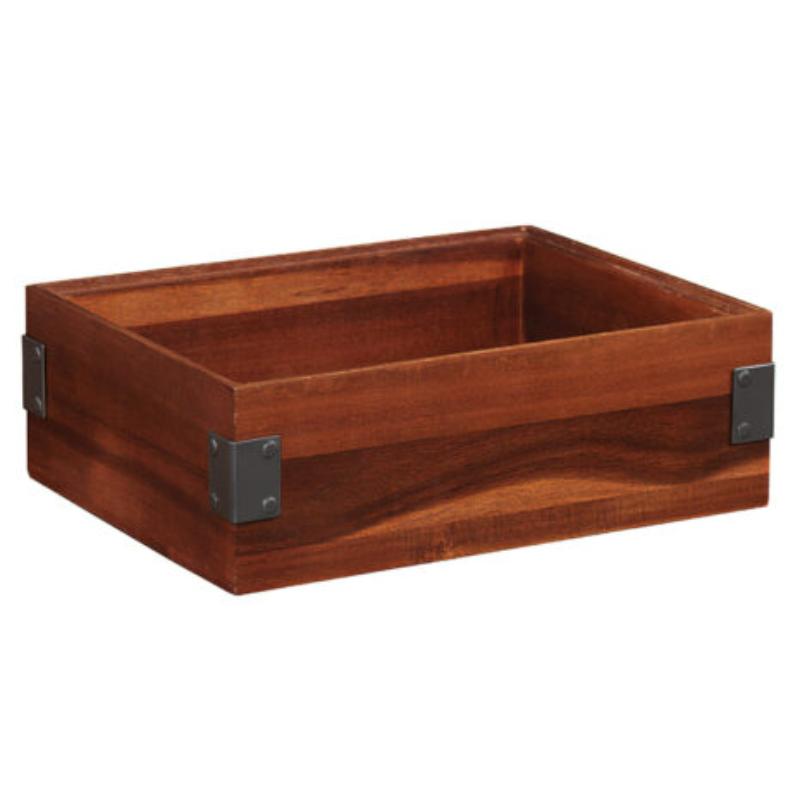 Picture of Winco WB-664WD-W 6 in. Square Stackable Wood Display Box with Metal Brackets & Condiment Organizer, 4 in. Tall - Walnut