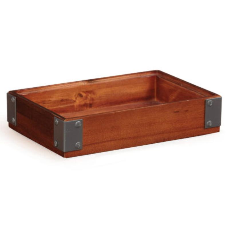 Picture of Winco WB-962WD-W 9 x 6 in. Rectangular Stackable Wood Display Box with Metal Brackets & Condiment Organizer, 2 in. Tall - Walnut