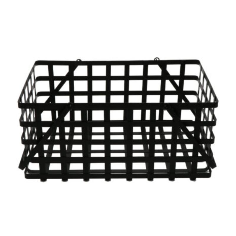 Picture of Winco WB-566-BK 18 x 11.5 x 8.5 in. Black Iron Powder Coated Rectangular Basket with Strap Construction Handles - 8.25 in. Deep - G.E.T. Harvest Baskets