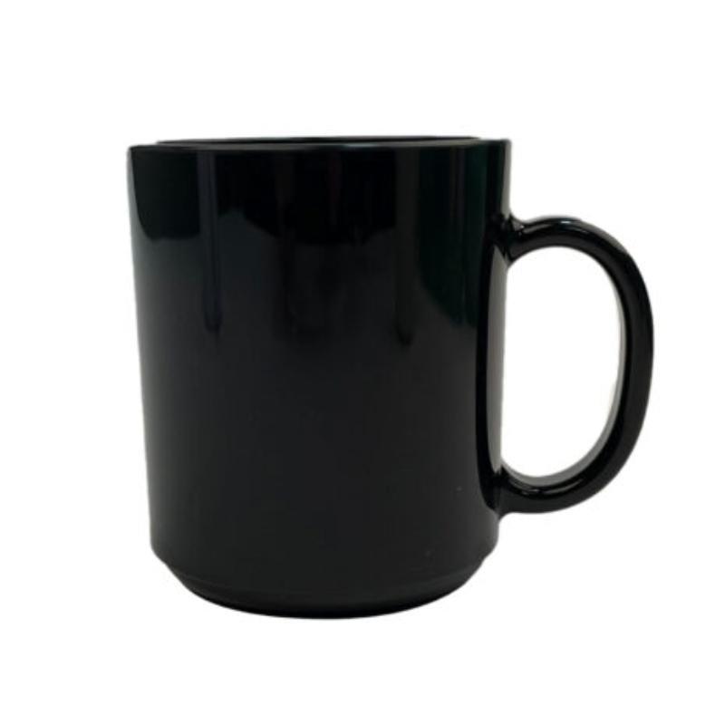 Picture of Winco TM-1311-BK 8 oz Tritan Black Stackable Coffee Mug with Handle - 11 oz Rim-Full, 3 in. Top Dia. - 4.3 in. Top Dia. with Handle, 3.5 in. Tall, 3.25 in. Deep, G.E.T. Cups & Mugs