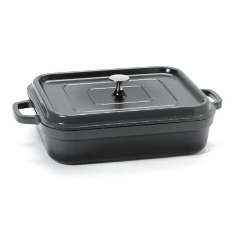Picture of Winco CA-010-GR-BK-CC 5 qt. - 5.25 qt. Rim-Full - 12.88 x 10.88 in. Induction Ready Rectangular Roaster with Lid, 2.76 in. Deep - Clear Coat - Grey