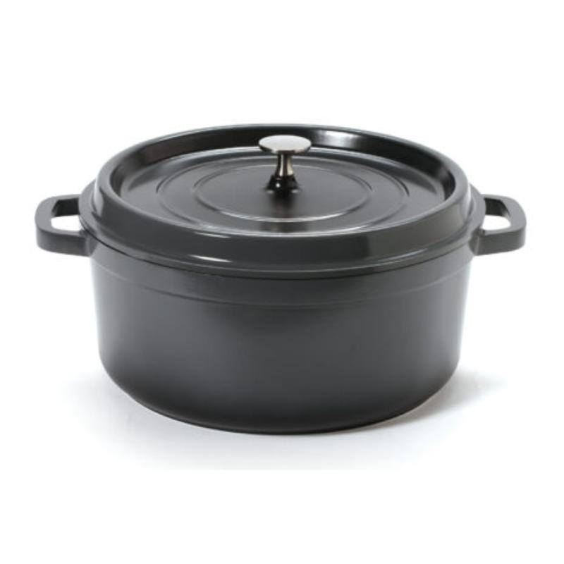 Picture of Winco CA-006-GR-BK-CC 6.5 qt. - 7 qt. Rim-Full - 11 in. Induction Ready Round Dutch Oven with Lid, 4.5 in. Deep - Clear Coat - Grey