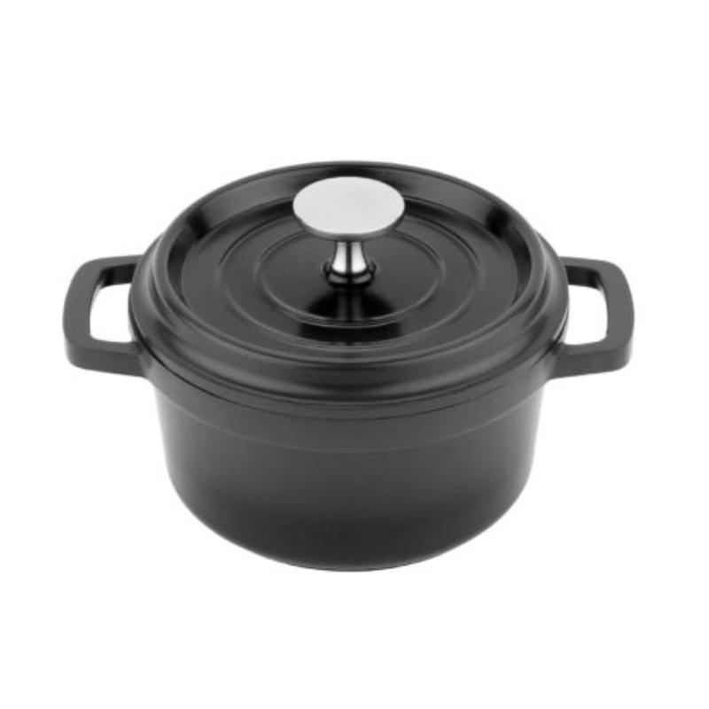 Picture of Winco CA-013-GR-BK-CC 0.75 qt. - 0.94 qt. Rim Full - 6 in. Induction Ready Round Dutch Oven with Lid, 2.86 in. Deep - Clear Coat - Grey