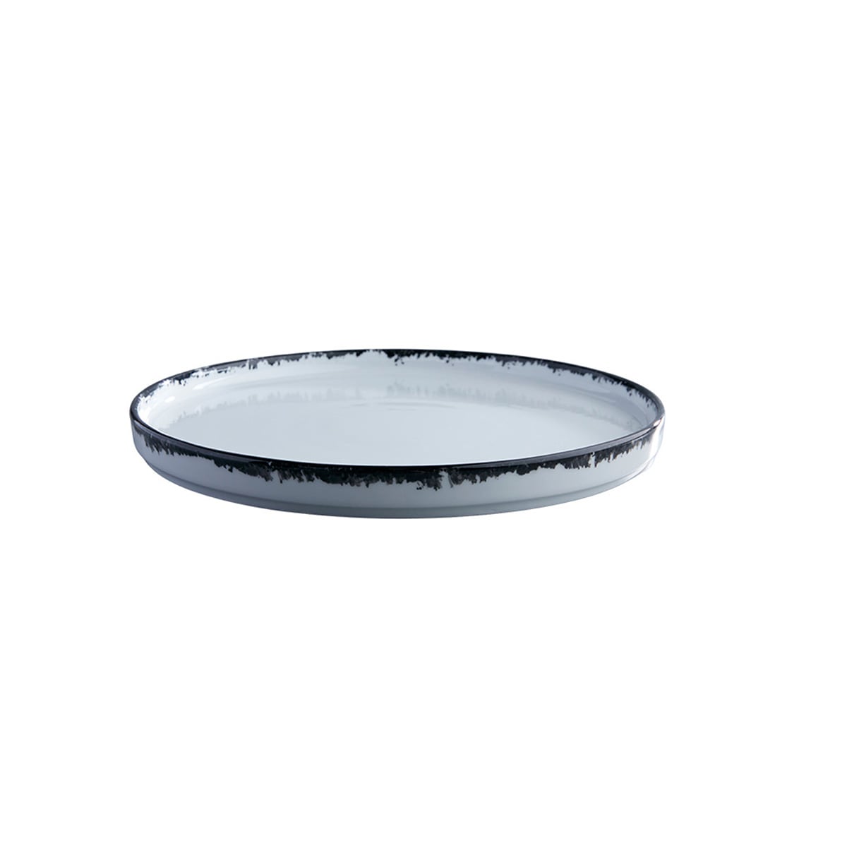Picture of Winco PA1007992812 Ink Rustic Dinner Plate, 11 in. - White with Black Rim - 1 Dozen