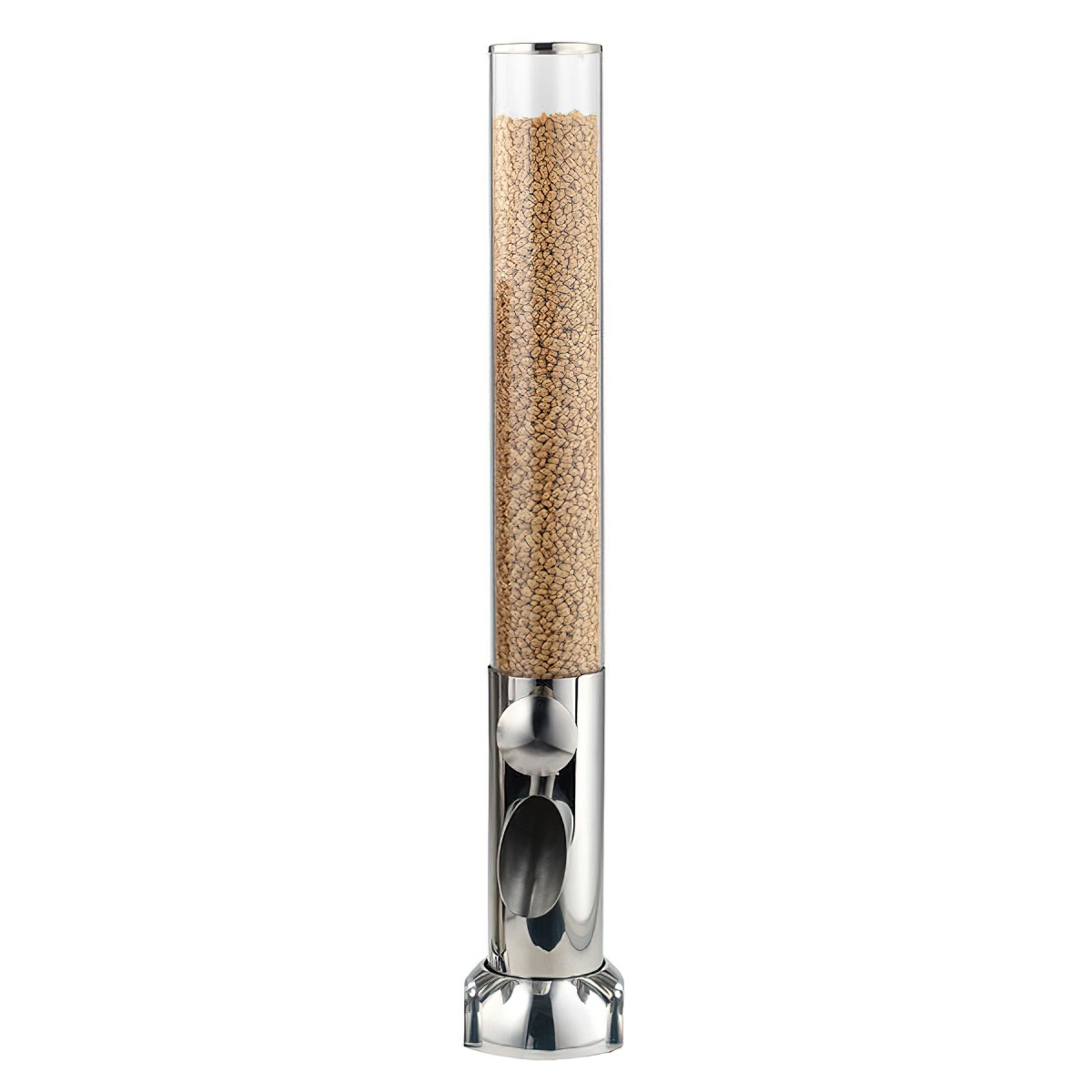 Picture of Winco 3178071 3.7 qt. & 0.9 gal - 3.5 Liter Rotary Cereal & Dry Food Dispenser Set with Base - Stainless Steel & Clear