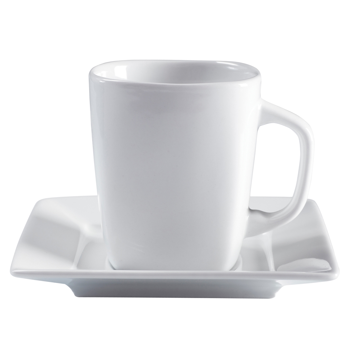 Picture of Winco PA1101974324 8 oz Bright White Porcelain Tea Cup, 4 in. Dia. with Handle, Corona Zen - 2 Dozen