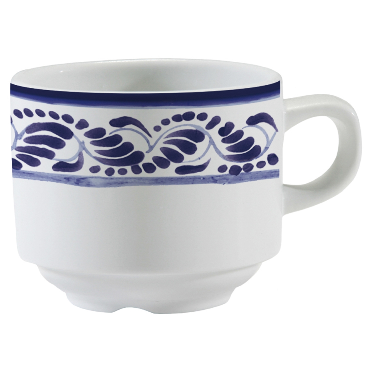 Picture of Winco PA1678904324 8.1 oz Zocalo B Porcelain Tea Cup, 4.5 in. Dia. with Handle, Corona Zocalo B - 2 Dozen