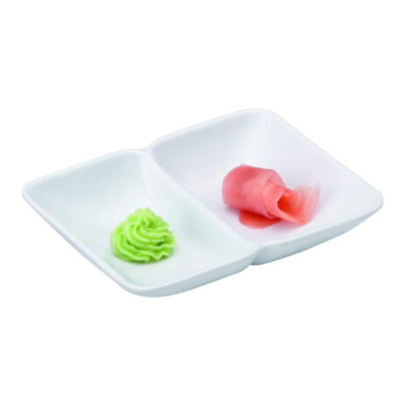 Picture of Winco 037-W 1 oz, 4 x 3 in. 2-Compartment Sauce Dish - White