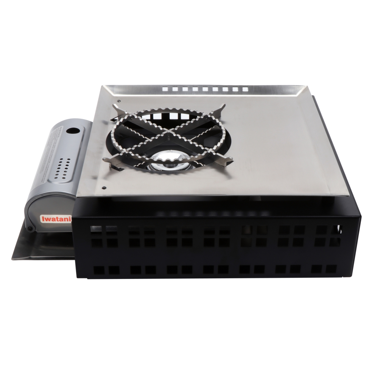 Picture of Winco ST11602130 Strata Square Single Saute & Cooker with Butane Stove, 16.5 x 16.5 x 8 in. - Brushed Stainless Steel