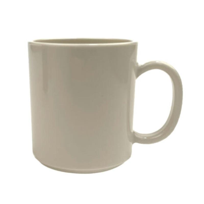 Picture of Winco TM-1317-IV 14 oz Tritan Ivory Stackable Coffee Mug - 17.5 oz Rim-Full, 3.5 in. Top Dia. - 4.75 in. Top Dia. with Handle, 4.1 in. Tall, 3.9 in. Deep, G.E.T. Cups & Mugs