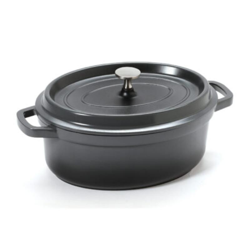 Picture of Winco CA-009-GR-BK-CC 3.5 qt. - 3.75 qt. Rim-Full - 10.25 x 7.88 in. Induction Ready Oval Dutch Oven with Lid, 3.5 in. Deep - Clear Coat - Grey