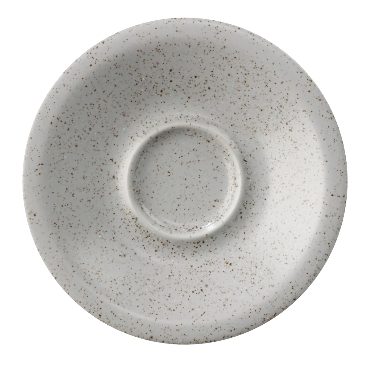 Picture of Winco PP1944810124 5 in. Speckled Grey Reactive Glaze Porcelain Espresso Saucer, Corona Cosmos Moon - 2 Dozen