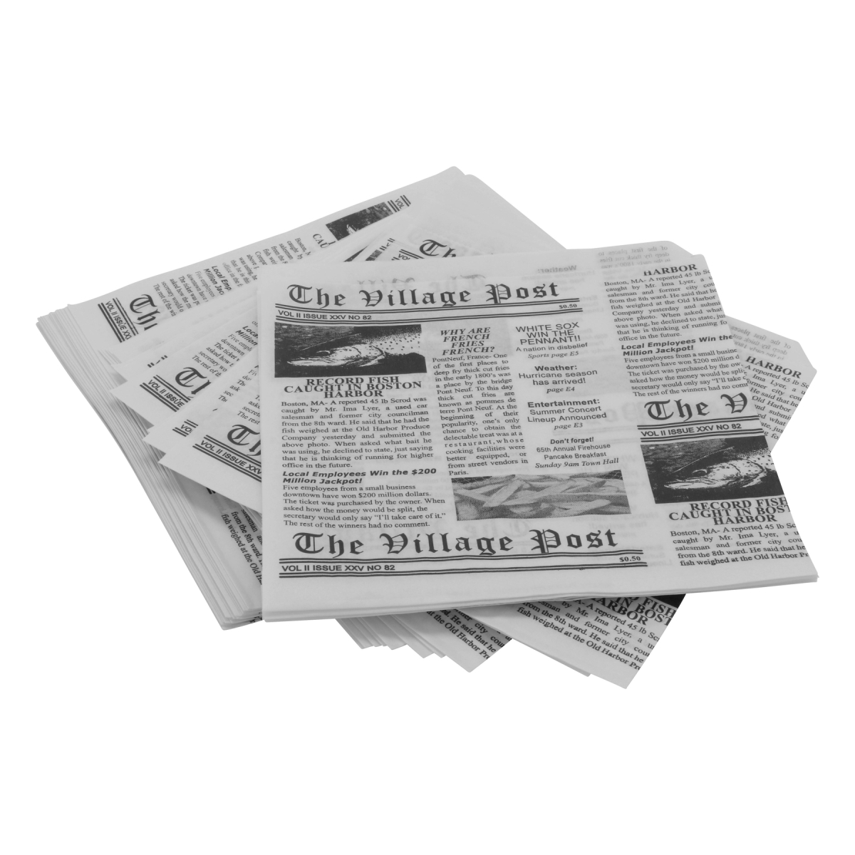 Picture of Winco 4-T3000 7 x 7 in. Food-Safe Double-Open Bag & Wire Cone Basket Liner & Deli Wrap, Village Post Newsprint White, 2000 Piece