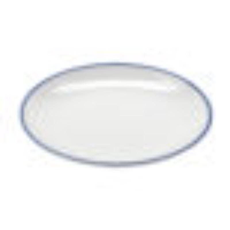 Picture of Winco CS-900-W-CB 9 in. White with Blue Trim Enamelware Melamine Small Round Dinner Plate, G.E.T. Settlement Bistro