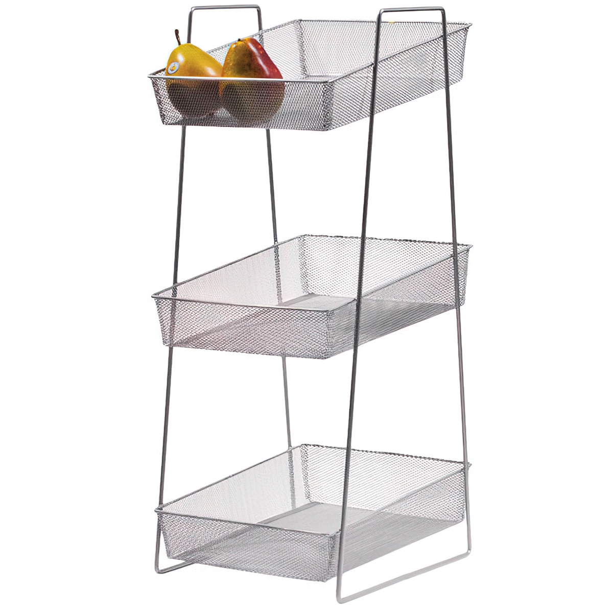 WB-3TIER 10 x 13 in. Silver Mesh 3-Tier Wire Basket Stand, 26.75 in. Tall
