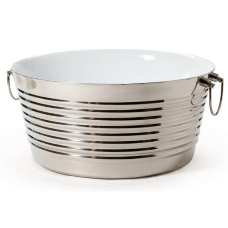 Picture of Winco BT-1515-SS-W 3 gal&#44; 14.75 in. Dia. Round Double Wall Stainless Steel Beverage Tub with White Coated Interior - 21 in. with Handles - 7 in. Tall