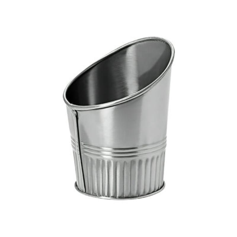Picture of Winco MC-34-SS 3.5 in. Dia. Angled Stainless Steel French Fry Cup, 2.8 in. Tall Front, 4.5 in. Tall Back