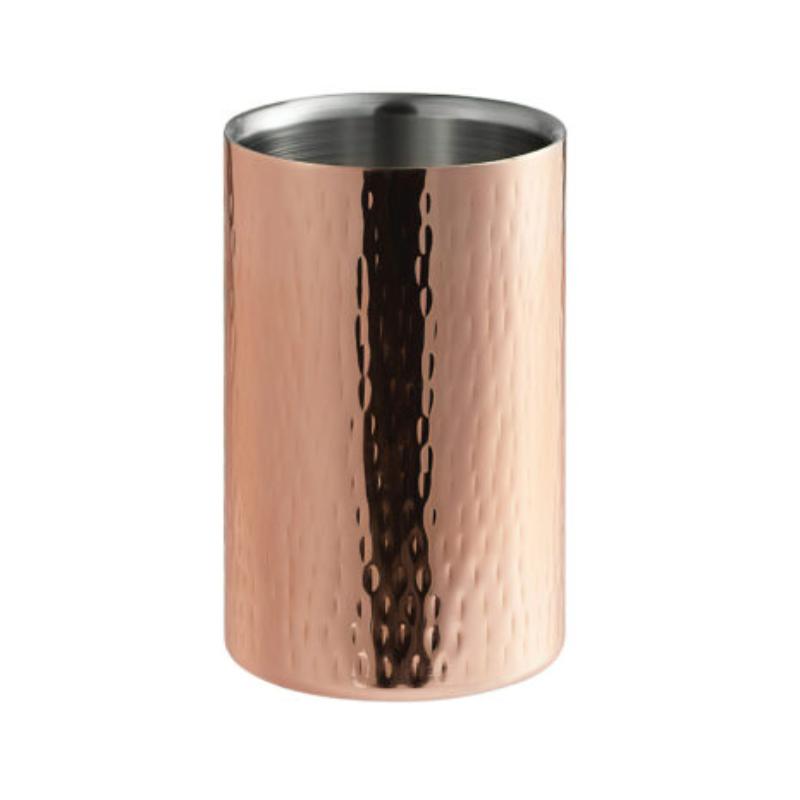 Picture of Winco WC-55-WCPR-SS 5 in. Dia. Hammered Copper Wood Textured Double Wall Wine Cooler, 7.5 in. Tall, G.E.T. Copper Drinkware with Stainless Steel Interior