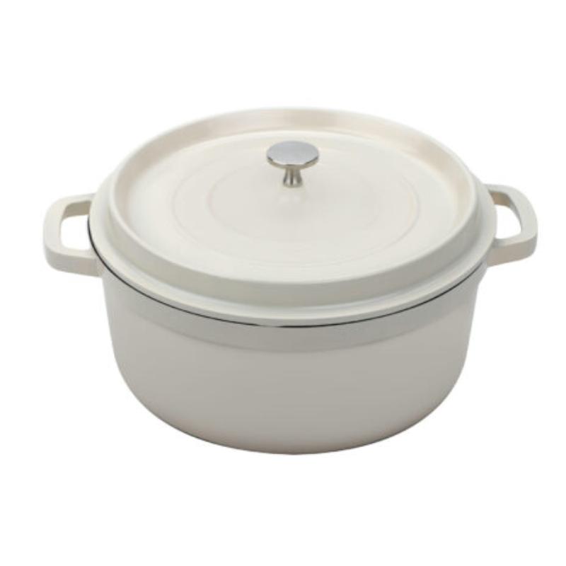 Picture of Winco CA-006-AWH-BK-CC 6.5 qt. Cast Aluminum Antique White with Clear Coat & Black Interior Induction Ready Round Dutch Oven with Lid - 7 qt. Rim-Full - 11 in. Top Dia., 4.5 in. Deep, G.E.T. Heiss